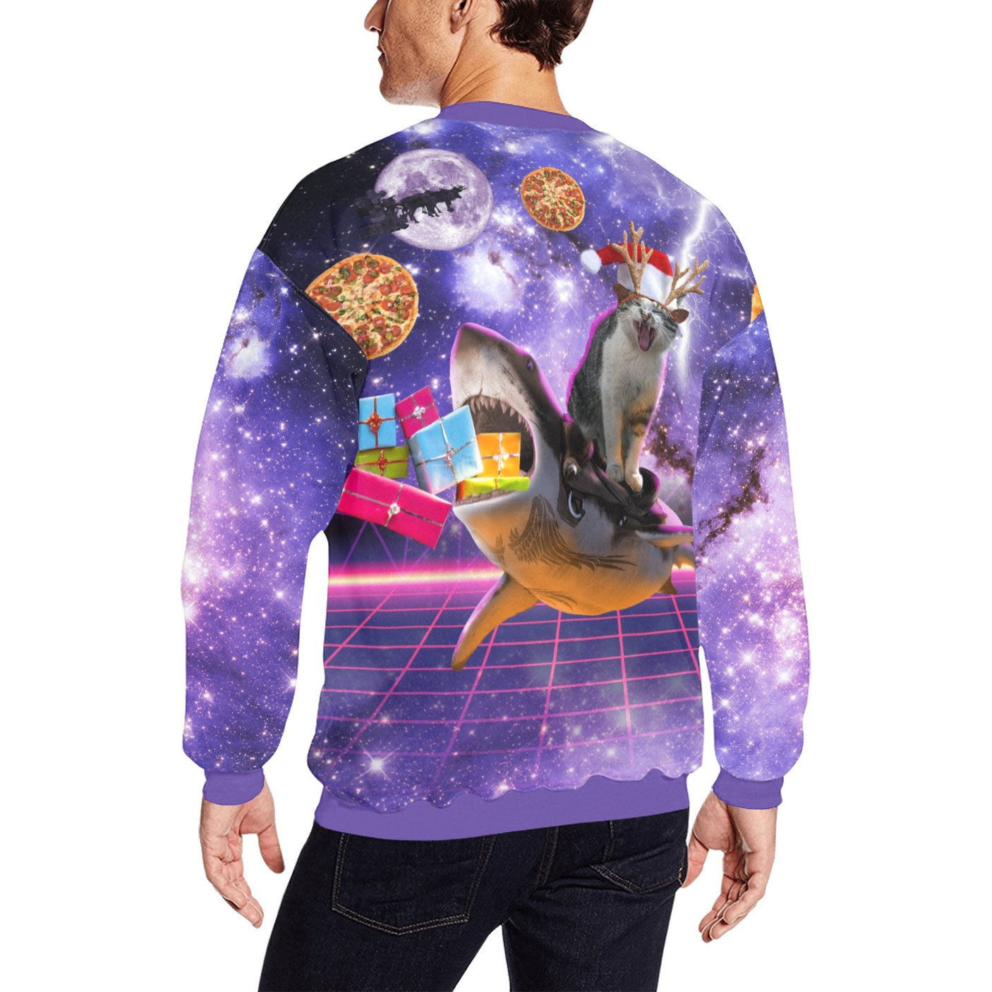 Cat Riding Shark Ugly Christmas Sweater