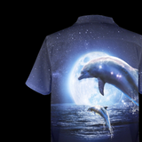 Moon Dolphin Hawaiian Shirt - Ocean Vacation Button-Up