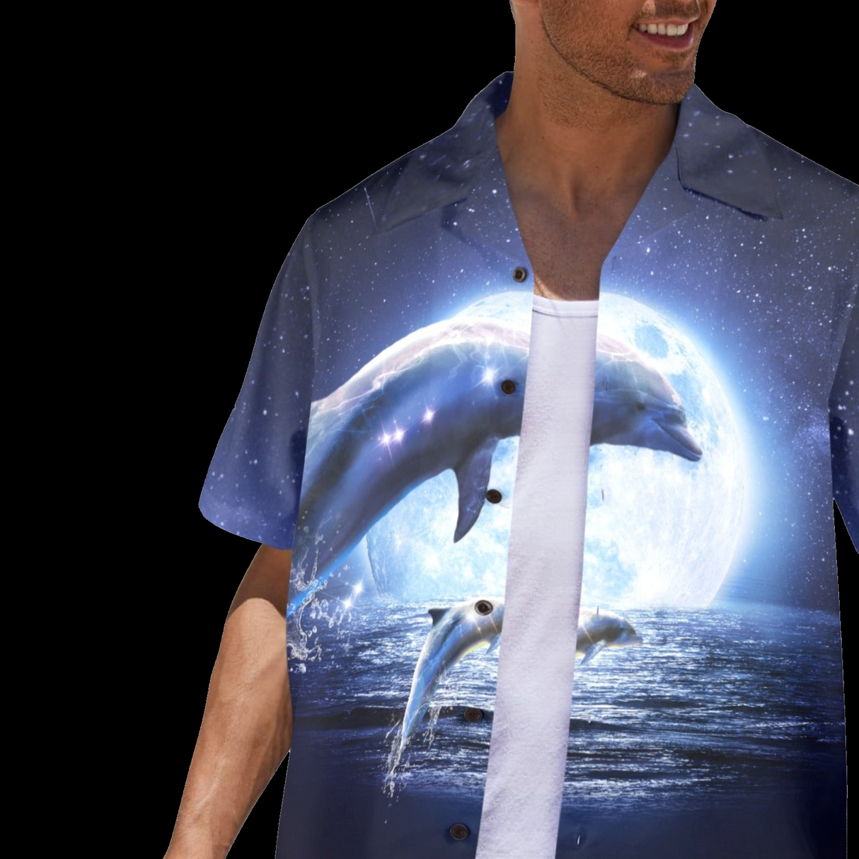 Moon Dolphin Hawaiian Shirt - Ocean Vacation Button-Up