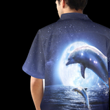 Moon Dolphin Hawaiian Shirt - Ocean Vacation Button-Up
