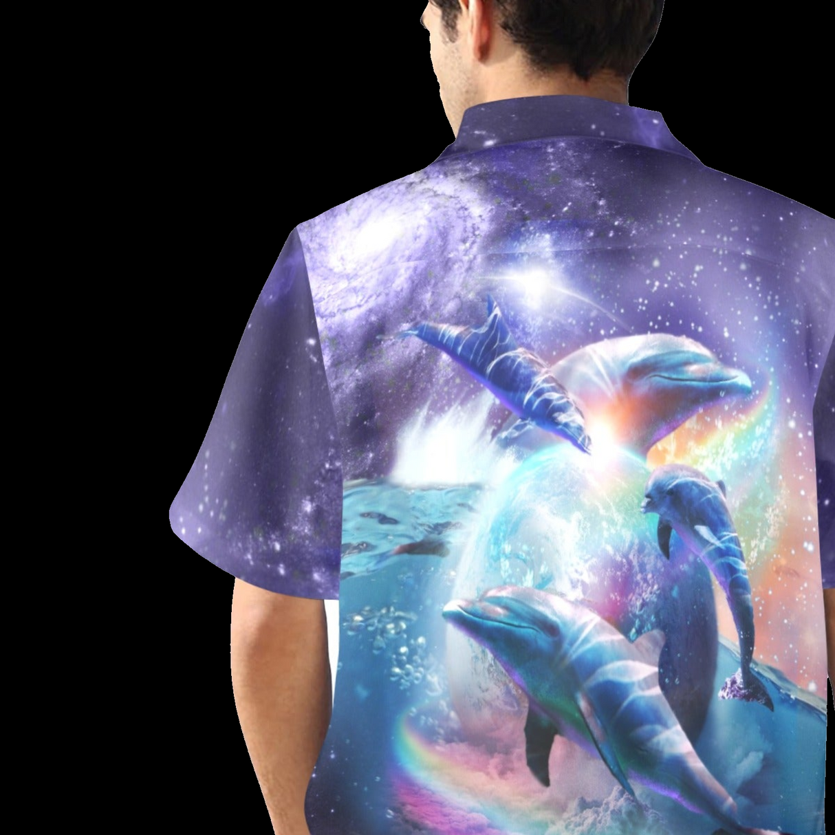 Space Dolphin Vacation Shirt - Galaxy Ocean Hawaiian Button-Up