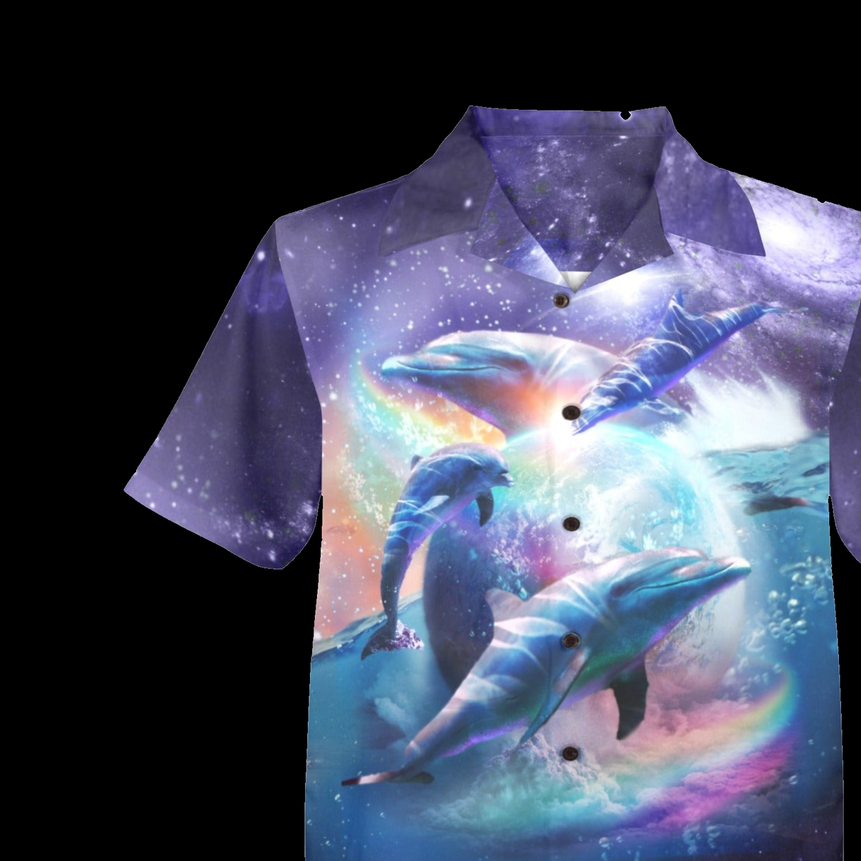 Space Dolphin Vacation Shirt - Galaxy Ocean Hawaiian Button-Up