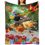 Cat Dinosaur Christmas Throw Blanket