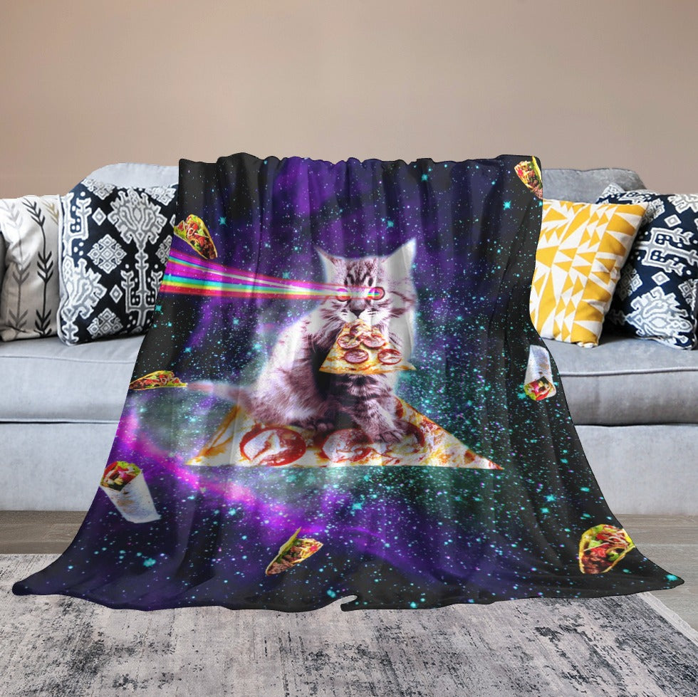 Space Pizza Cat Throw Blanket