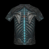 Luminous X-ray ribs and spine with blue and orange energy on men's t-shirts, product view 2