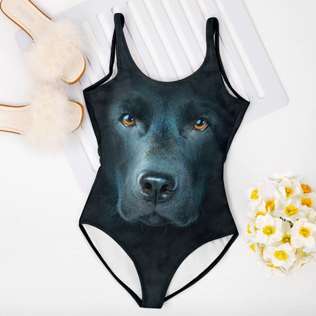 Black Labrador Face One Piece Swimsuit