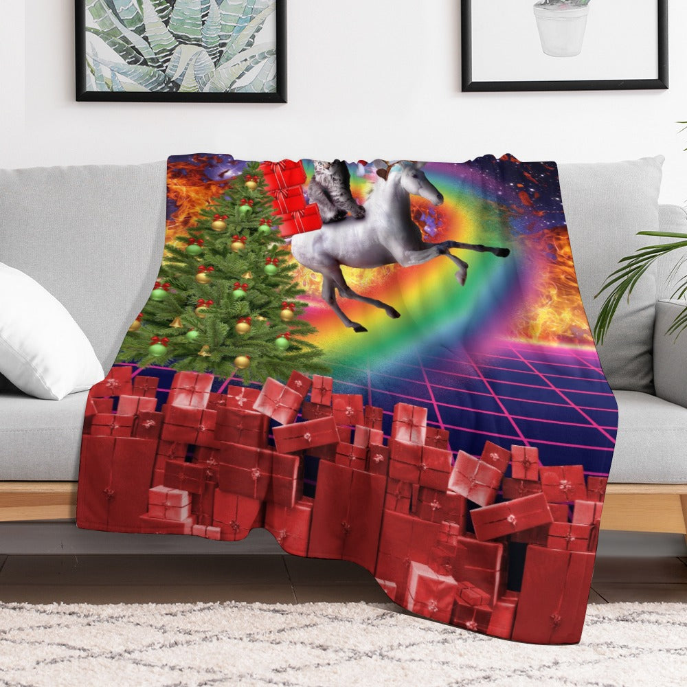 Christmas Cat Unicorn Throw Blanket