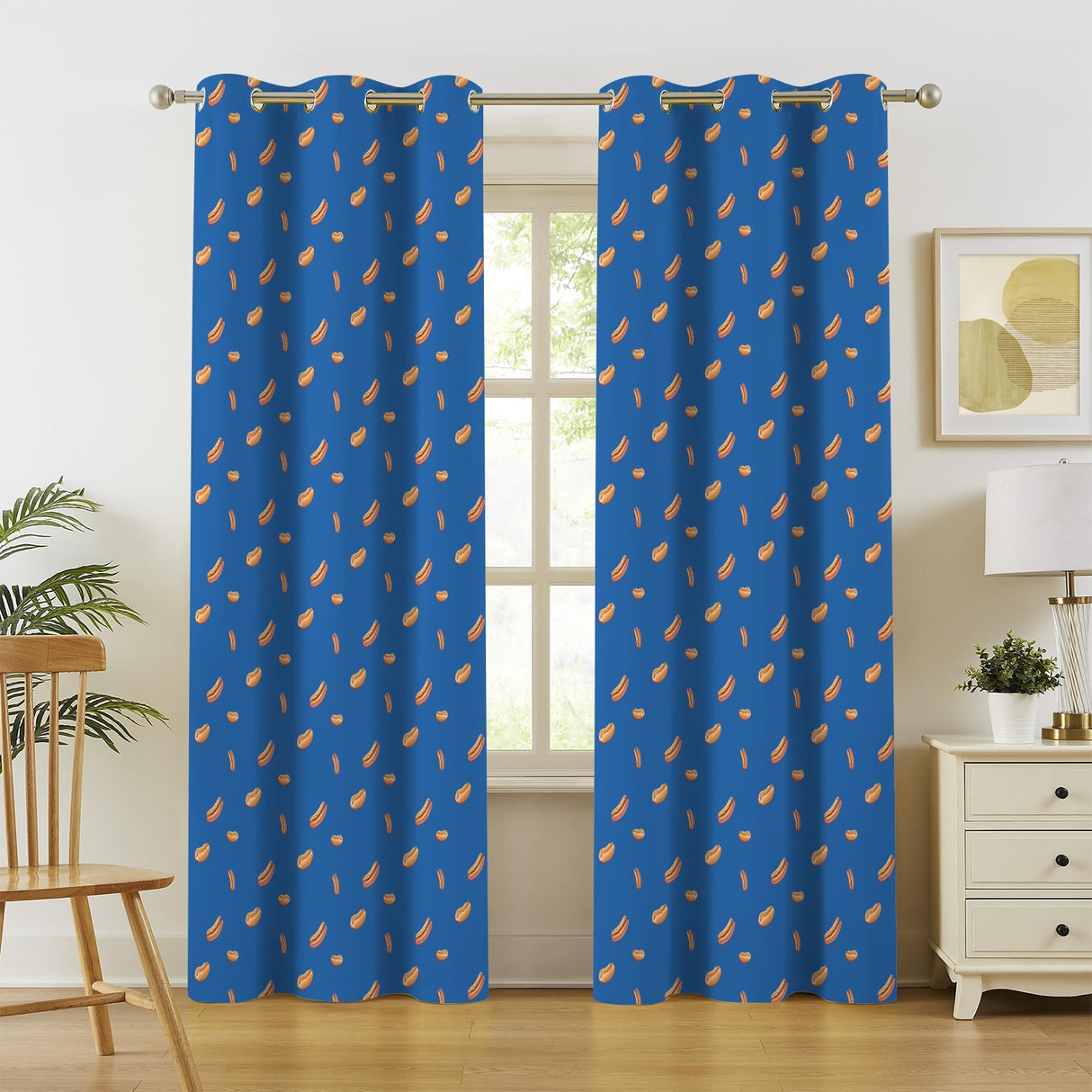 Hot Dog Pattern Curtains – Funny Food Grommet Set, 52 x 84 in