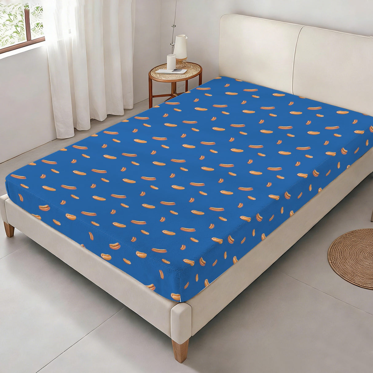Hot Dog Pattern Twin Fitted Sheet – Funny Bedding, 39 x 75 x 15 in