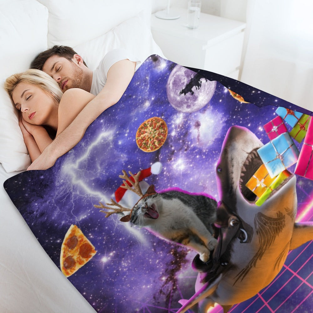 Christmas Cat Shark Throw Blanket