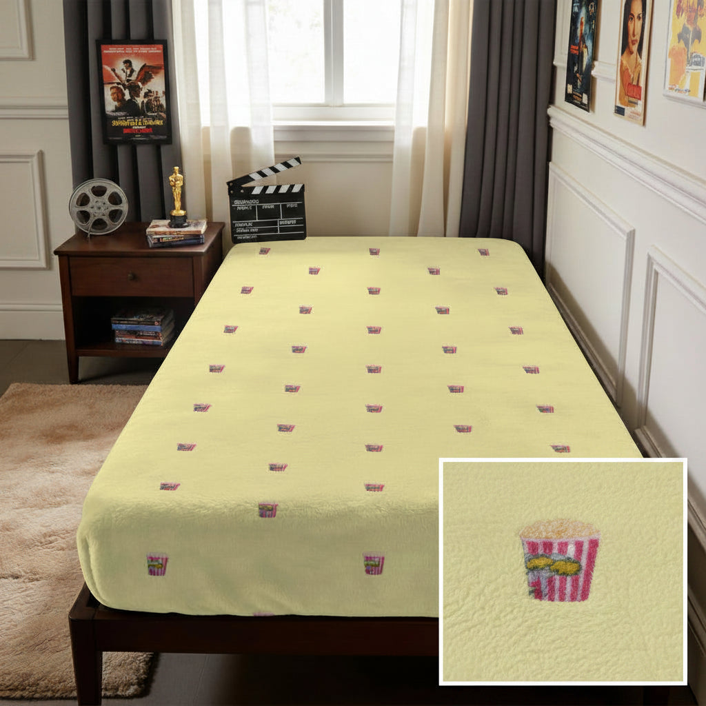 Popcorn Twin Fitted Sheet – Movie Night Bedding, 39 x 75 x 15 in
