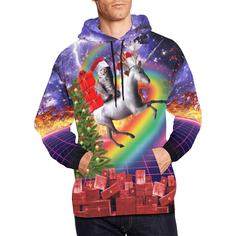 Cat Riding Unicorn Ugly Christmas Sweater Hoodie