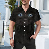 Black Kitten Face Hawaiian Shirt | Button Up Down Shirt