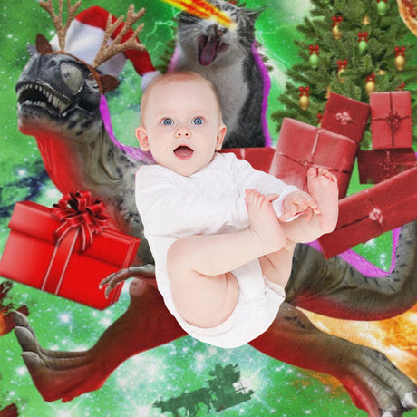 Cat Dinosaur Christmas Throw Blanket