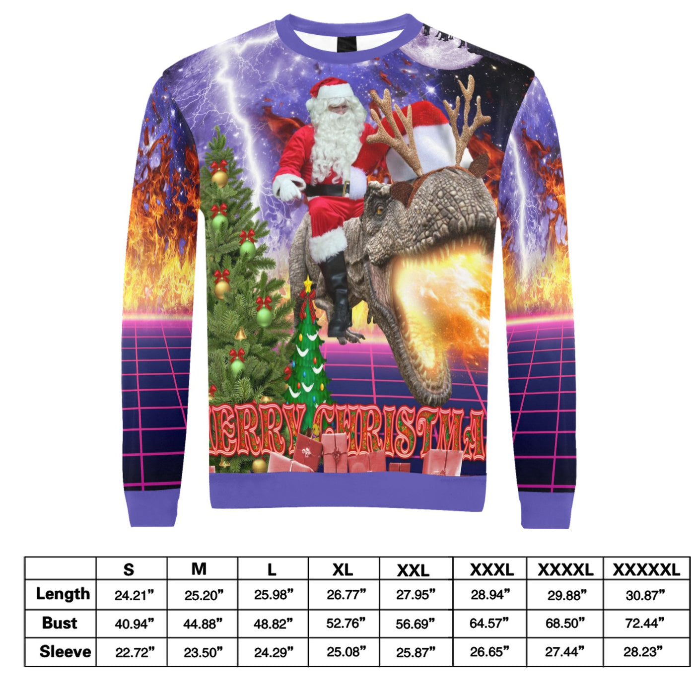 Santa Riding Dinosaur Ugly Christmas Sweater