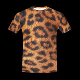 Photoreal golden and black leopard fur pattern on men's t-shirts