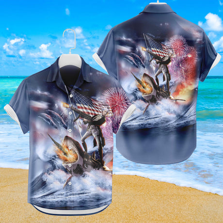 George Washington reitet Hai Hawaiihemd | Button Up Down Hemd