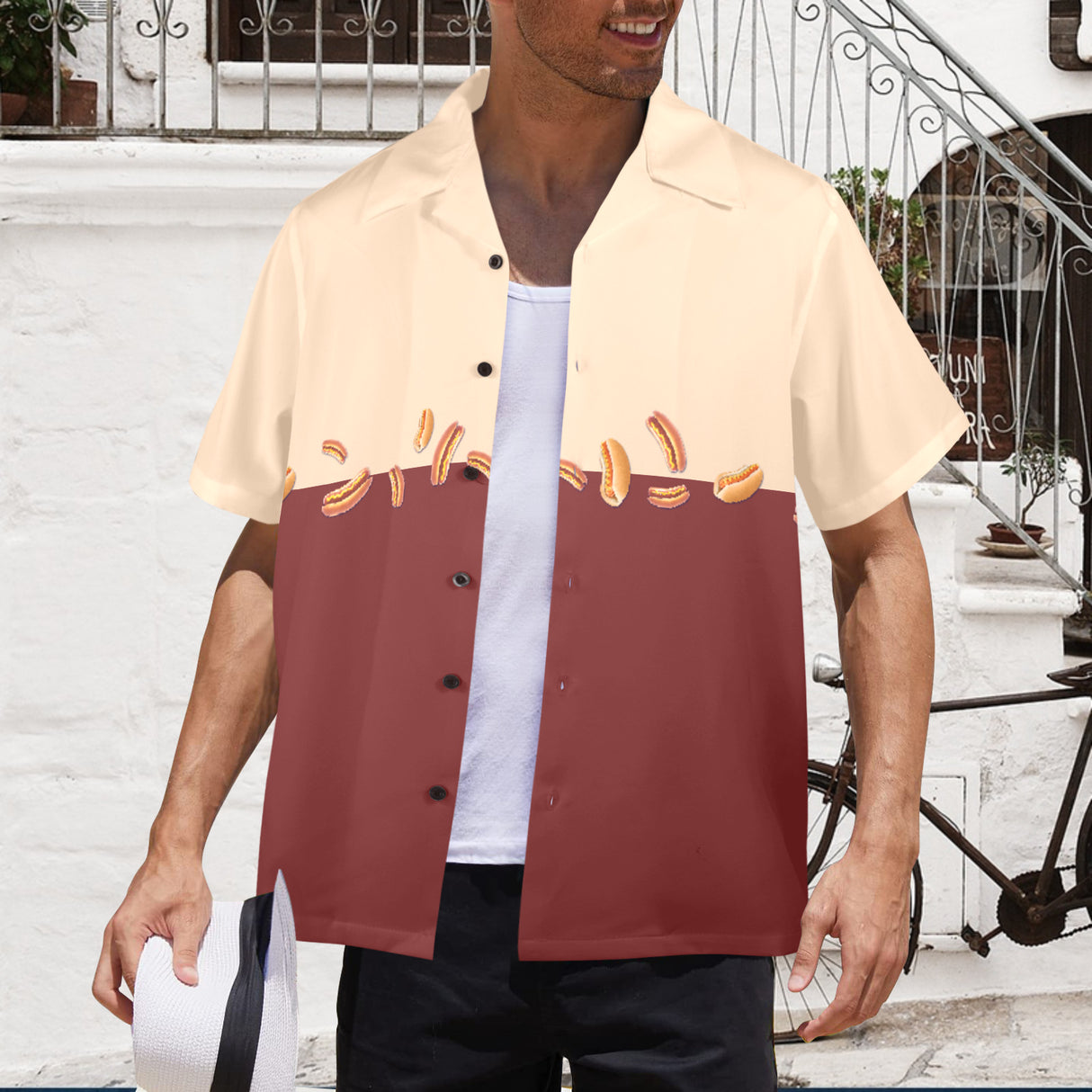 Hot Dog Hawaiian Shirt - Novelty Food Button-Up Gift