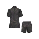 Women's witch pajama top and shorts set with dark gothic all-over costume design