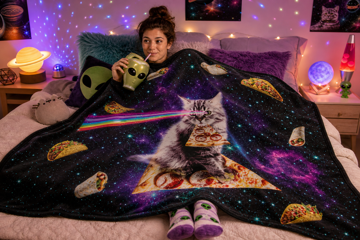 Space Cat Throw Blanket