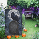 Raven perched on a moonlit cemetery tombstone on garden flags, product view 6