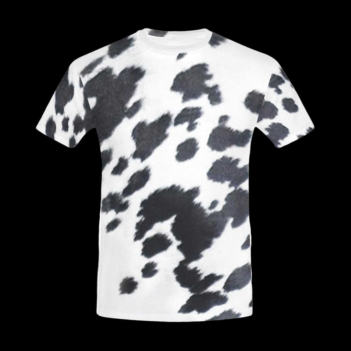 Bold black and white cowhide pattern on men's t-shirts