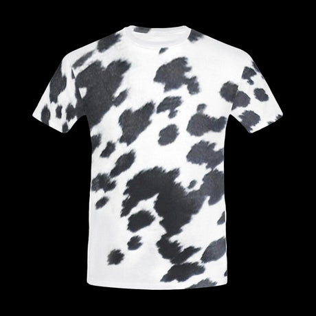 Bold black and white cowhide pattern on men's t-shirts