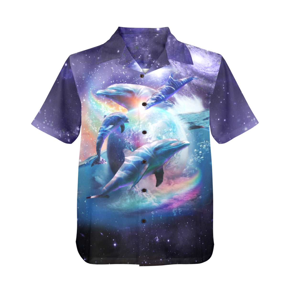 Space Dolphin Vacation Shirt - Galaxy Ocean Hawaiian Button-Up