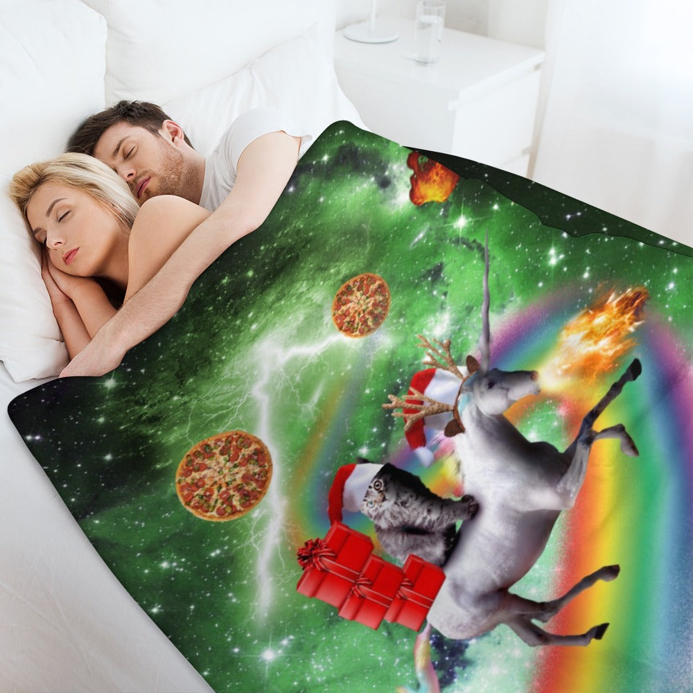Christmas Cat Unicorn Throw Blanket