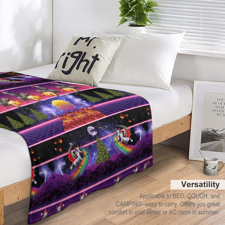 Christmas Synthwave Cat Throw Blanket – Retro Holiday