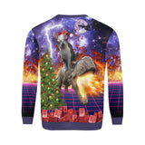 Cat Riding Dinosaur Ugly Christmas Sweater