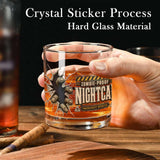 Zombie fingertips breaking through cracked glass beside a vintage nightcap label on whiskey glasses, product view 4