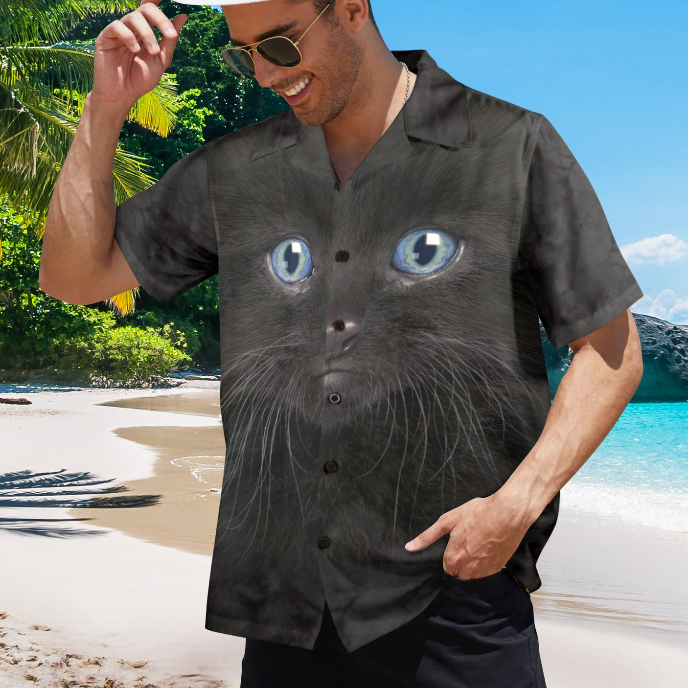 Black Kitten Face Hawaiian Shirt