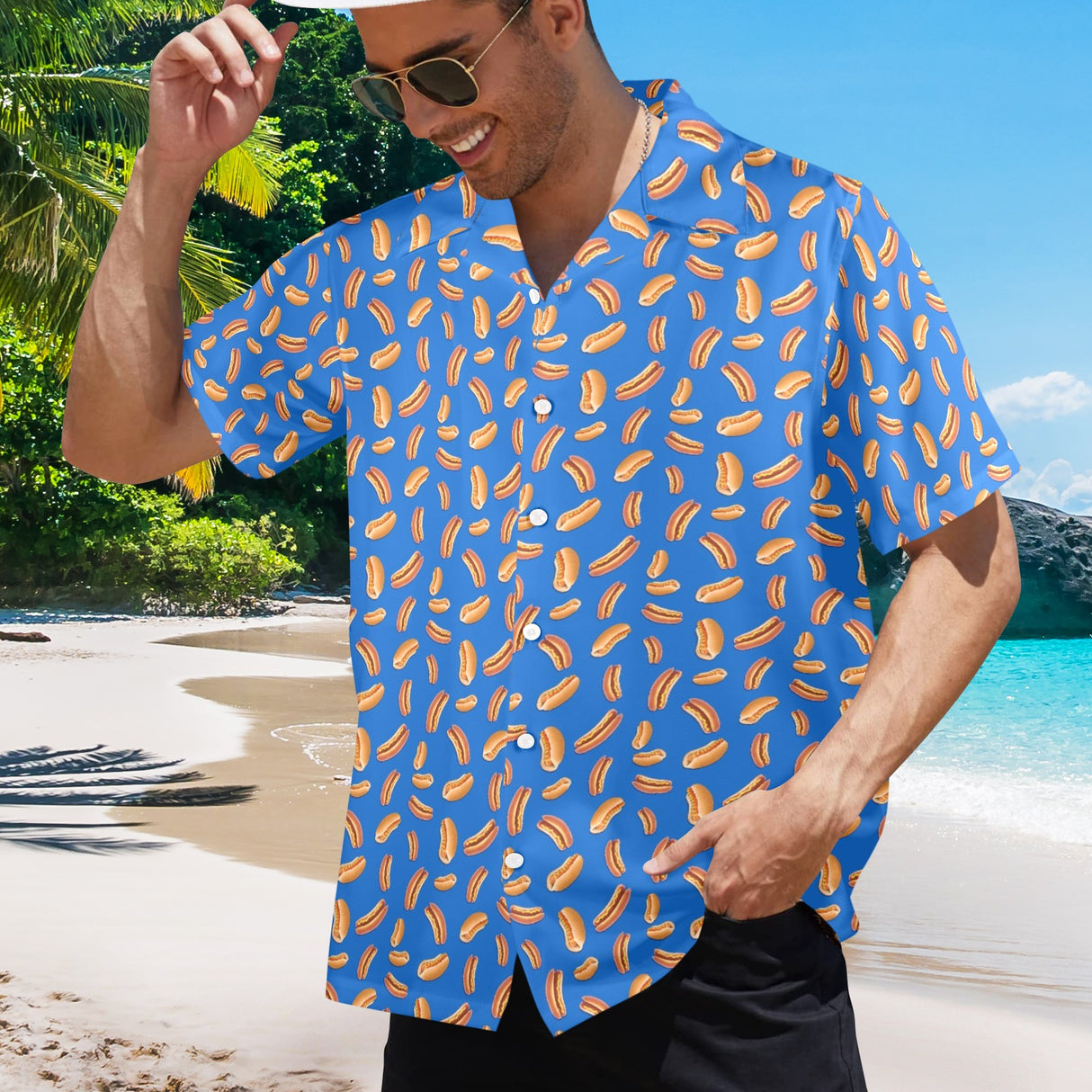Hot Dog Hawaiian Shirt - BBQ Food Button-Up