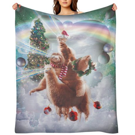 Christmas Cat Sloth Llama Throw Blanket