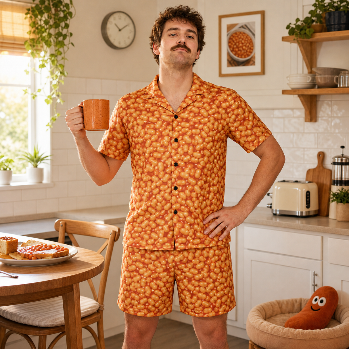 Baked Beans Pajamas for Men - funny breakfast sleepwear mockup