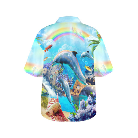 Rainbow Dolphin Women's Hawaiian Shirt