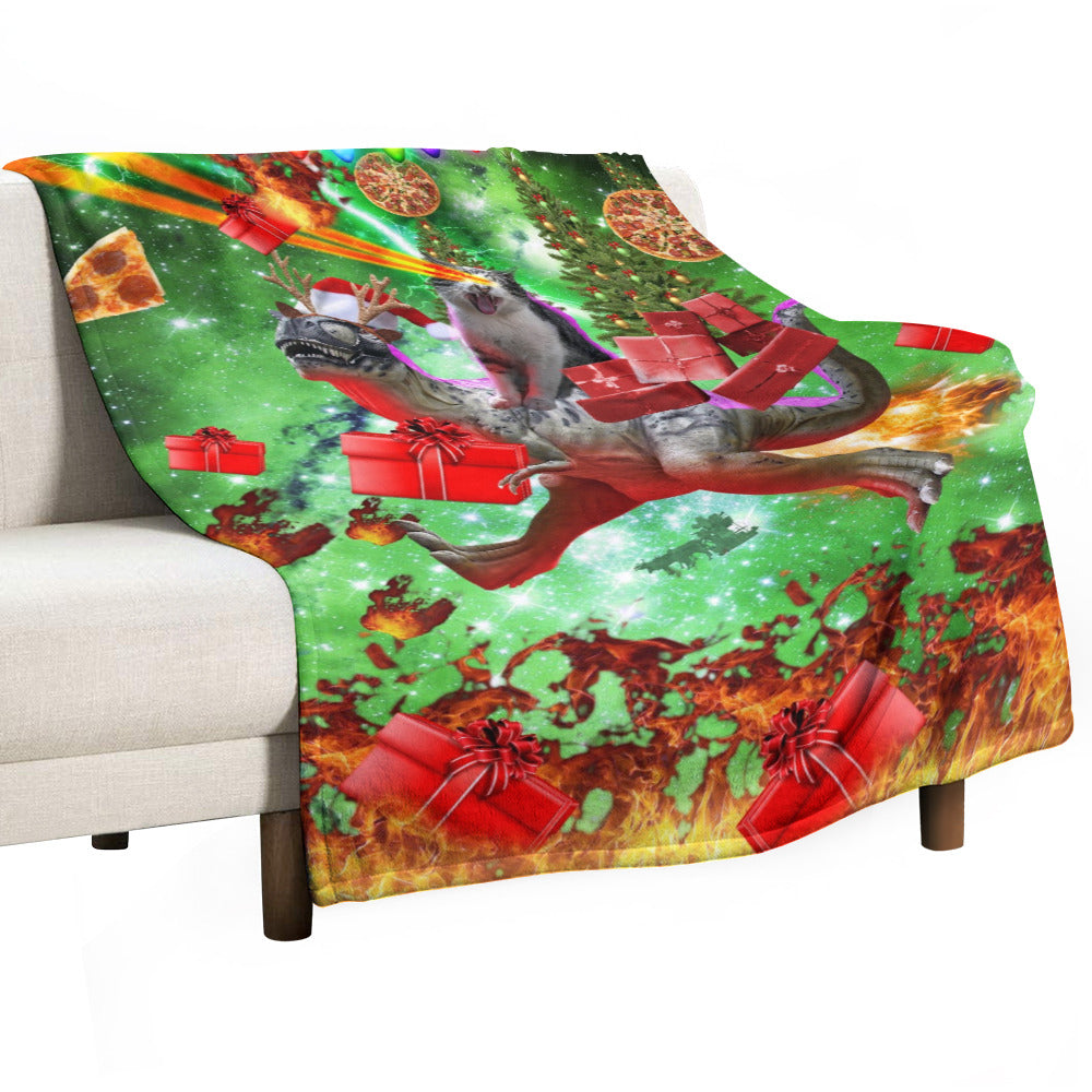 Cat Dinosaur Christmas Throw Blanket