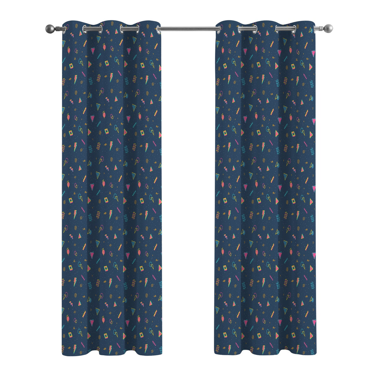 Retro 80s Curtains – Neon Geometric Grommet Set, 52 x 84 in