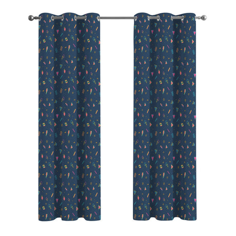 Retro 80s Curtains – Neon Geometric Grommet Set, 52 x 84 in