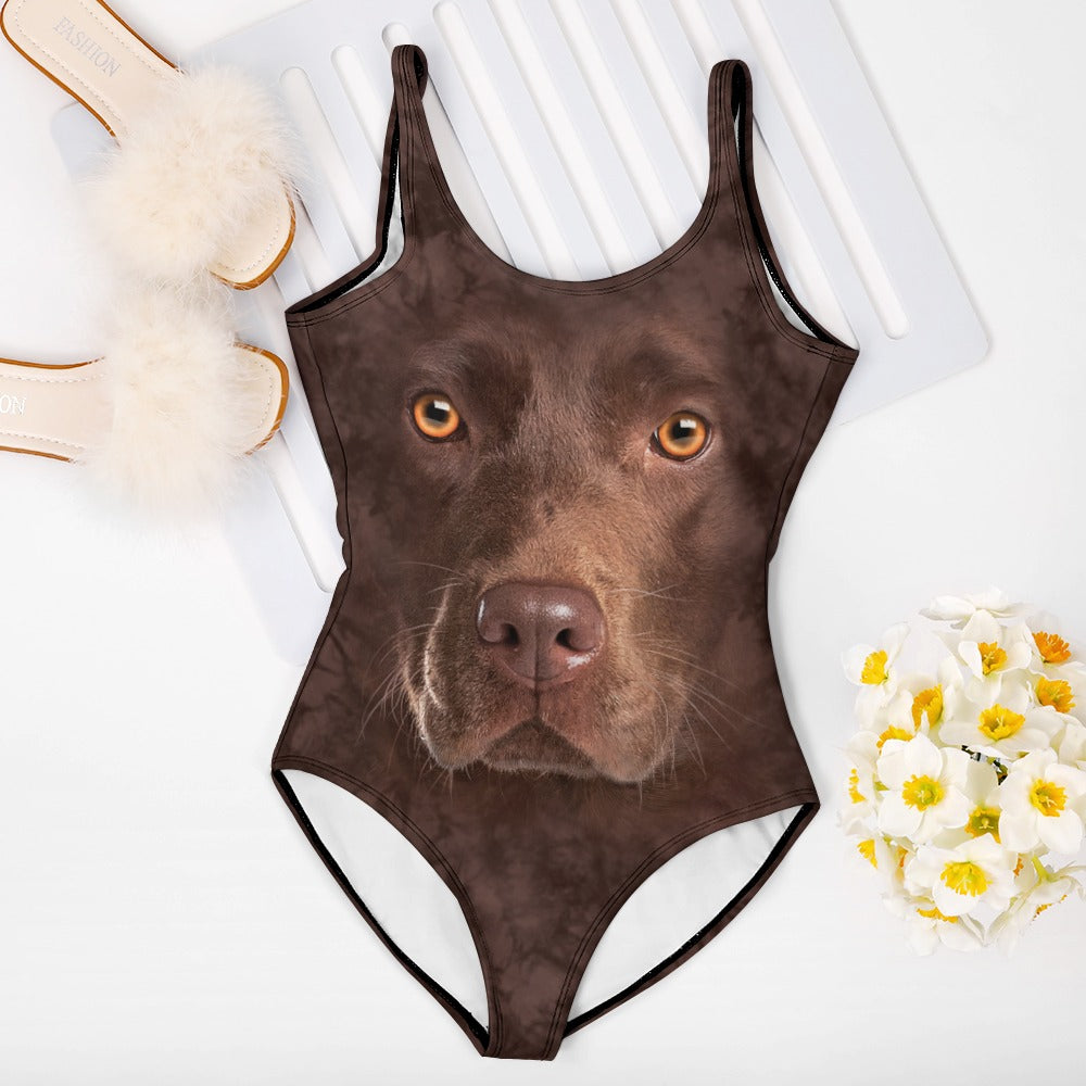 Chocolate Labrador Face One Piece Swimsuit