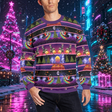 Cat Unicorn Dinosaur Ugly Christmas Sweater - cyberpunk Christmas product mockup
