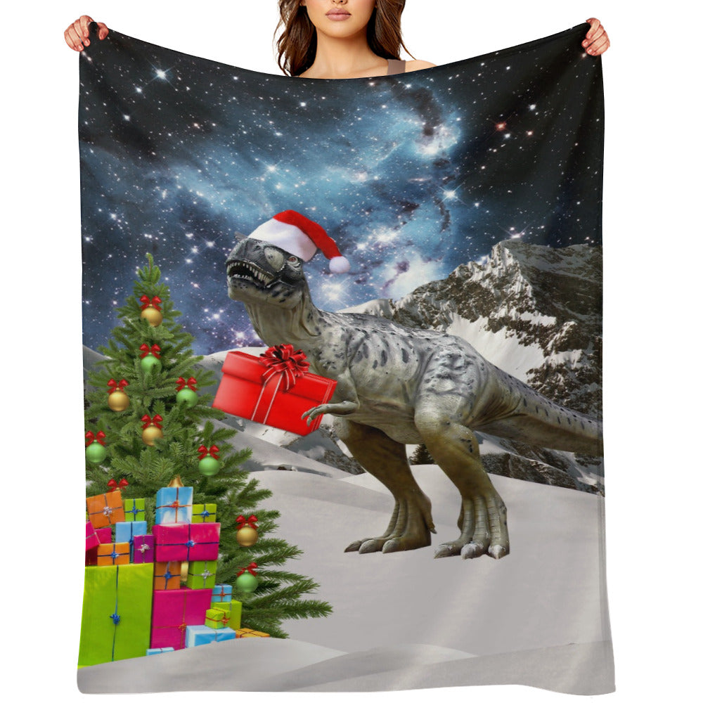 Dinosaur Santa Christmas Throw Blanket