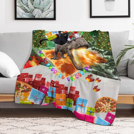 Cat Dinosaur Christmas Throw Blanket