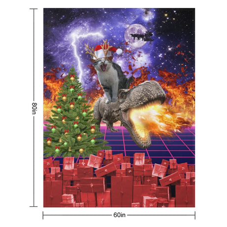 Christmas Cat Dinosaur Throw Blanket