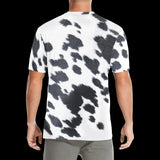 Bold black and white cowhide pattern on men's t-shirts, product view 3