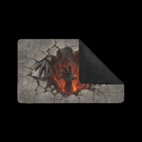 Fiery hell pit opening through cracked pavement with demonic claws on doormats, product view 4