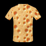 Photoreal Swiss cheese pattern with rounded holes on men's t-shirts, product view 3