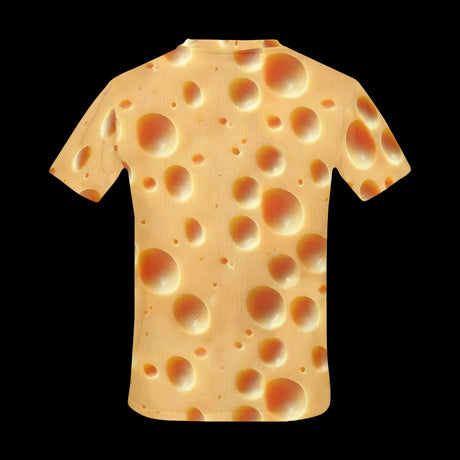 Photoreal Swiss cheese pattern with rounded holes on men's t-shirts, product view 3