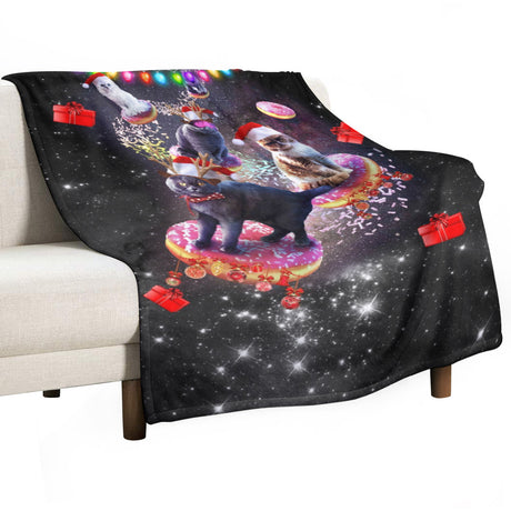 Space Cat Christmas Throw Blanket